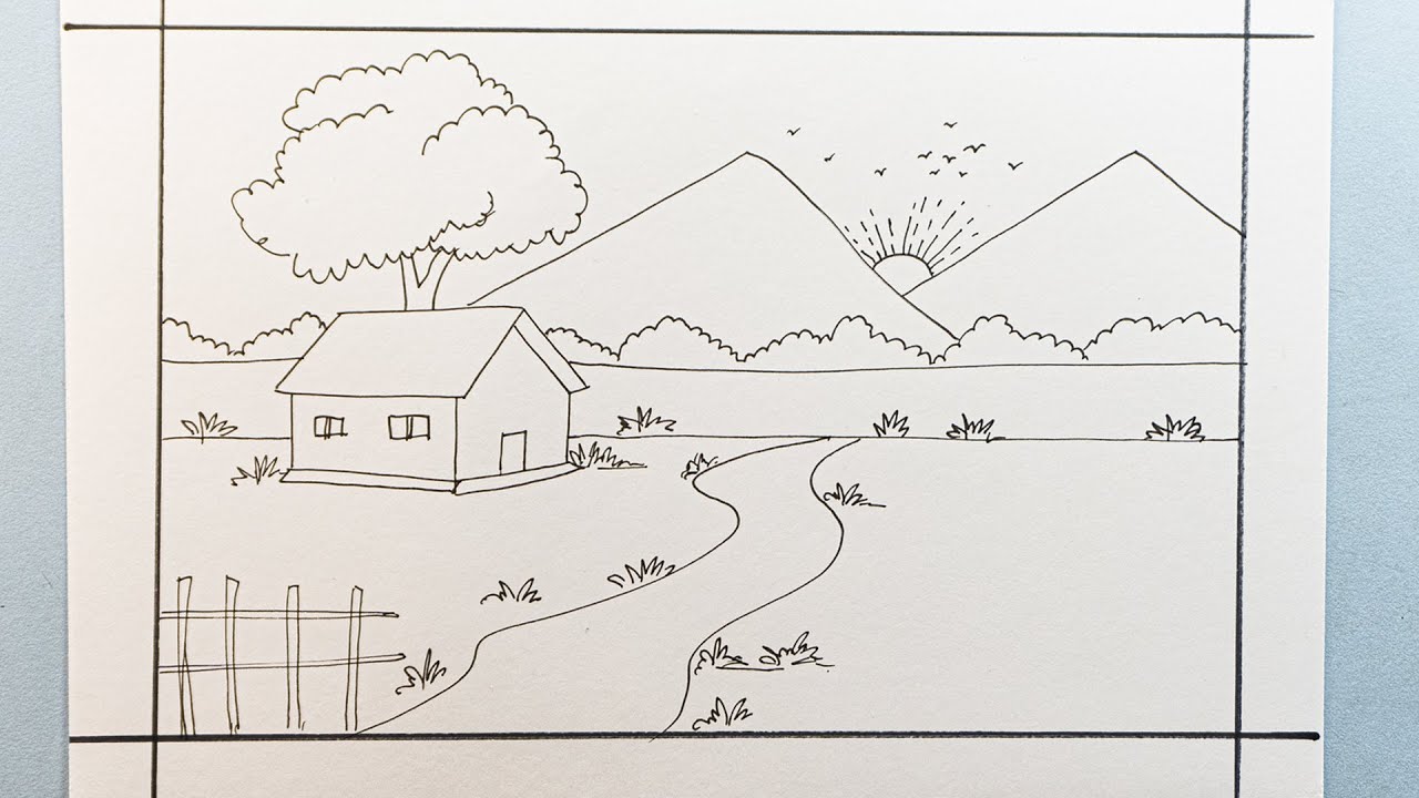 How to draw easy scenery pencil drawing - YouTube