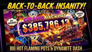 INSANE BACK TO BACK JACKPOTS On Big Hot Flaming Pots & Dynamite Dash: ALL ABOARD! #slots #casinos