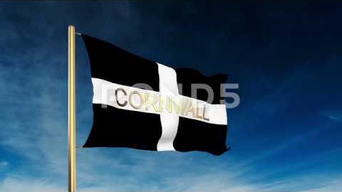 Cornwall Flag Slider Style With Title. Waving In The Wind With Cloud Background