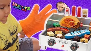 Learn Food Names With Toy Grill for Kids Logan Pretend Play Food Toys Unboxing Video Update
