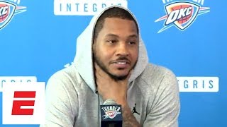 Carmelo anthony calls his first season with the oklahoma city thunder
"interesting" in exit interview after being eliminated from nba
playoffs by the...