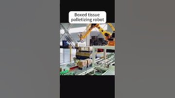 Industrial robots palletize boxes with paper towels. #machine #roboticpalletizer #palletizer