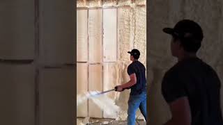 Spray foam over the entire wooden mold to use it for thermal insulation #construction #woodworking