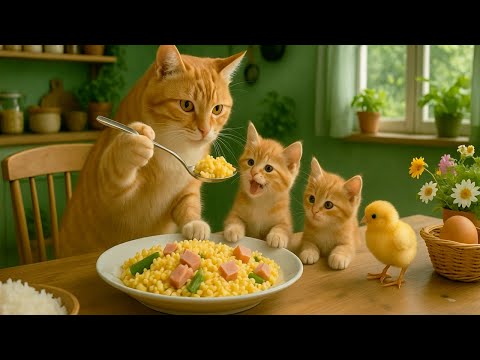 Mama Cat Is Gaining Egg Brings Home To Cook Egg Fried Rice For Kittens They Bond With Chicks
