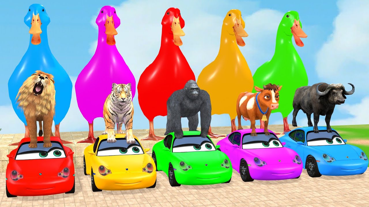 Long Slide Game With Cow Elephant Gorilla Hippopotamus Tiger 3d Animal Game Funny 3d Animals