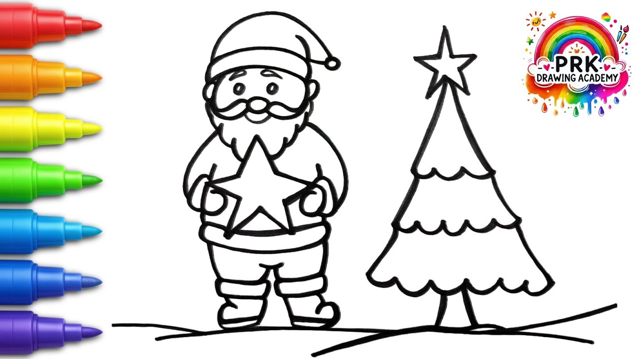 How to Draw Santa Claus with Christmas Tree 🎄 | Step by Step for Kids | Santa Claus Colour Drawing 
