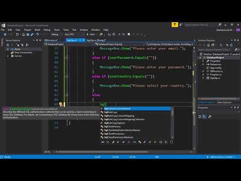Visual Studio SQL Database Tutorial 02 - C# SignUp form using SQL Database - SQL Server Tutorials