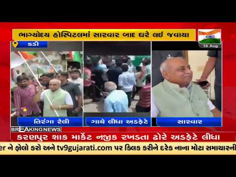 Visuals of stray cattle attacks Gujarat Ex Dy CM Nitin Patel during Har Ghar Tiranga rally | Mehsana