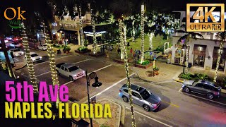 [4K]  Fifth Avenue South, Naples, Florida, USA - Night Walking Tour