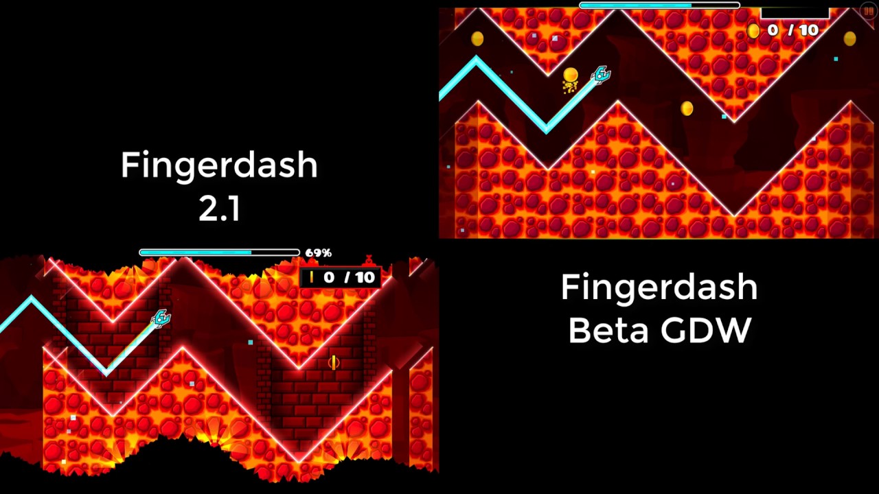[2.1] Geometry Dash - Fingerdash 2.1 vs Beta Comparison - YouTube