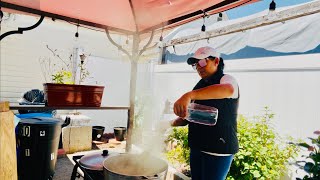 Enjoying an amazing day outdoors! Curry 🐐, Dhal Puri and getting our yard summer ready!