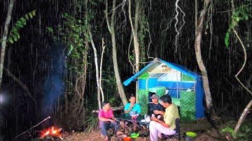 Diguyur hujan deras bermalam dihutan camping fishing, relaxing rain sound, tidur nyenyak sampai pagi