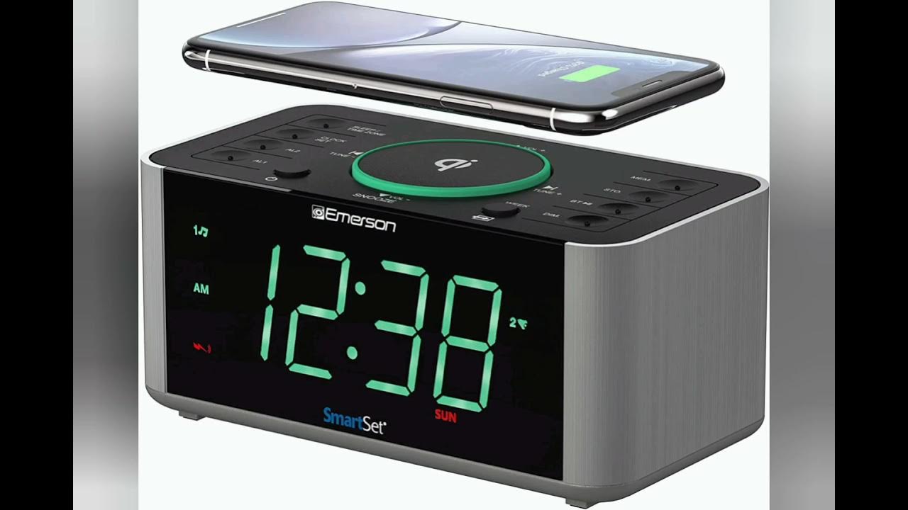 Emerson Alarm Clock Radio and QI Wireless Phone Charger with Bluetooth