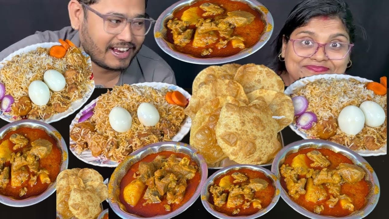 mutton curry, chicken biriyani, luchi eating challenge