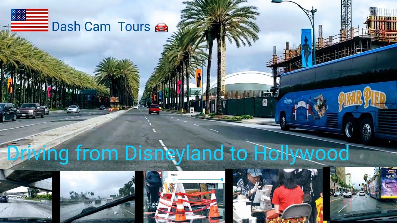 Dash Cam Tours 🚘  Driving from Disneyland  to Hollywood on Freeway on Cloudy Day