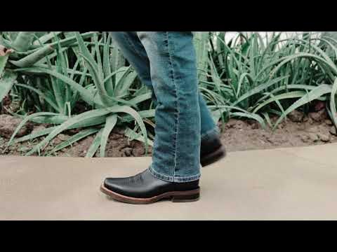 Square Toe Leather Sole Cowboy Boots H4002 Black - YouTube