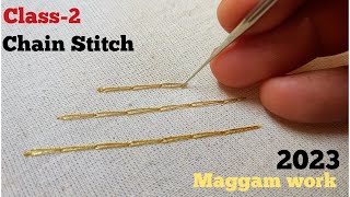 Maggam work class-2 తెలుగులో //Latest 2023 #Aari work classes//Basic chain stitch in Maggam work