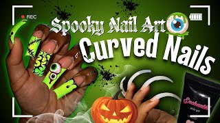 3XL Curved Polygel Nails | Halloween Nails | Handdrawn Art , 3D Art & More 💚