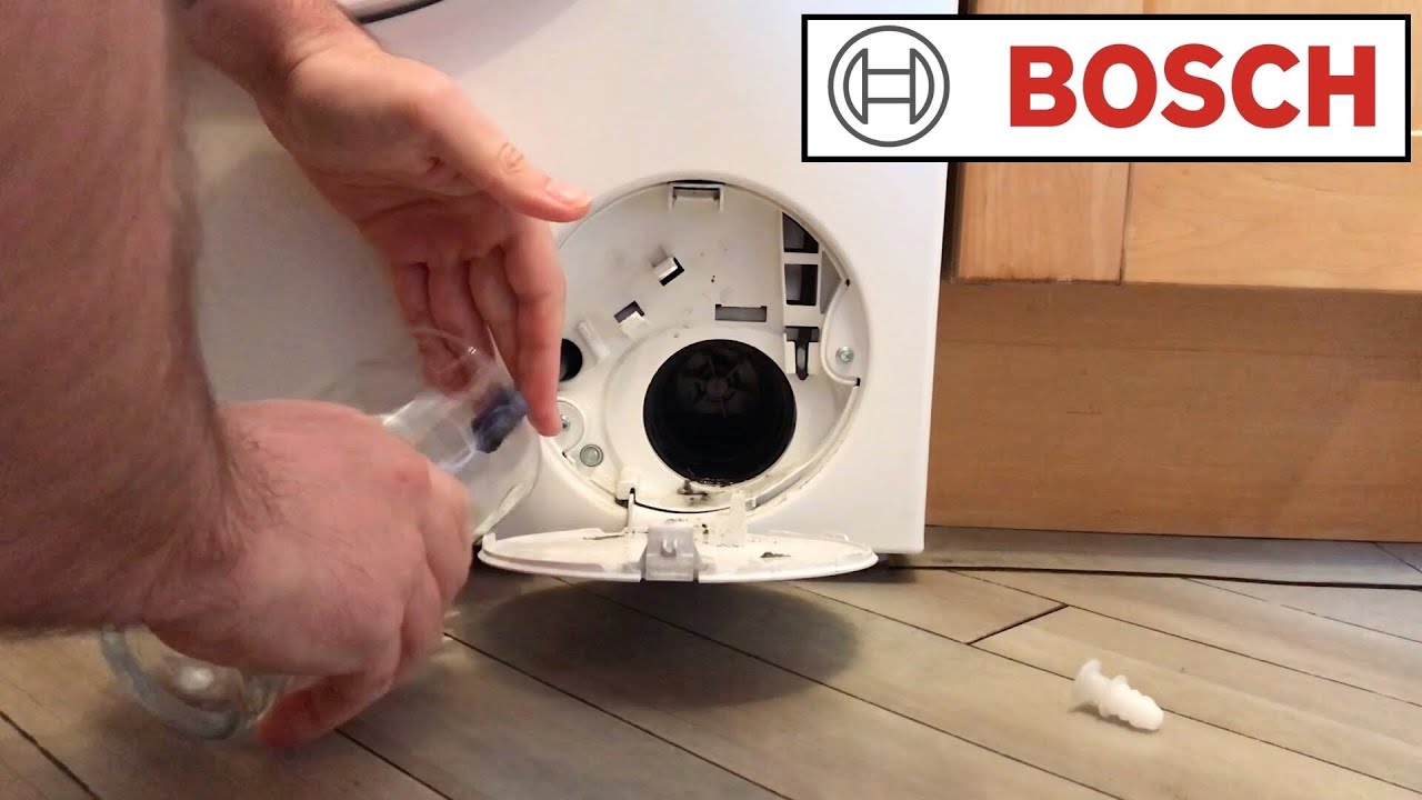 How to clean pump filter and coin trap on Bosch washing machine - YouTube