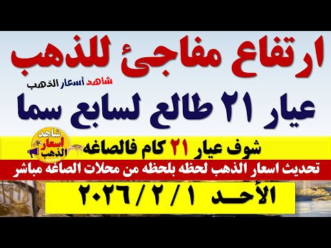 ارتفاع سعر الذهب اليوم فى مصر عيار 21 سعر الذهب عيار٢١ اليوم الأحد 2026 2 1 أسعار الذهب