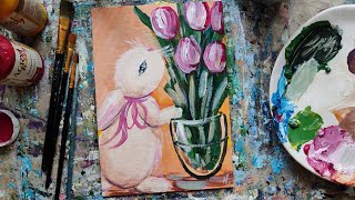 ЗАЙКА С ТЮЛЬПАНАМИ 🐰🌷акрил/кисти