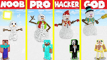 Minecraft Battle: SNOWMAN GOLEM HOUSE BUILD CHALLENGE - NOOB vs PRO vs HACKER vs GOD / Animation