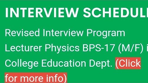 SPSC Announced Revised Interview Program For Lecturer Physics BPS 17 M/F#spsc#lecturer #physics
