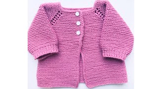 Easy knit baby cardigan sweater for newborn baby, How to knit #8