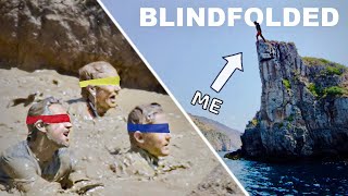 We did this Obstacle Race Blindfolded, and the Loser has to Jump!