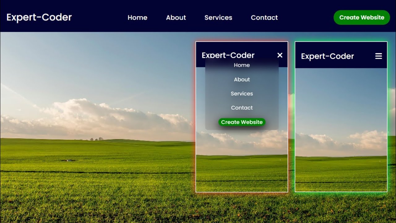 Responsive navigation bar using html css and javascript | create ...