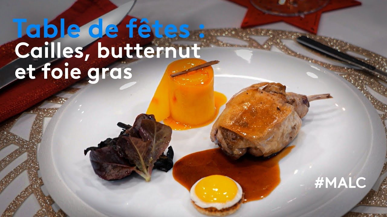 Table de fêtes : cailles, butternut et foie gras