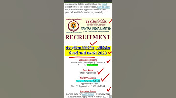 YIL Ordnance Factory Recruitment 2023 Trade Apprentice New Notification & Apply Online Form Link