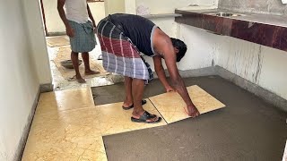 80×80cm Kitchen Tile Install&Techniques_Perfect! MAT Tile Fitting Accurately with Cement