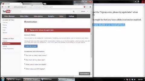 Signup error, please try again later (Youtube monetization)