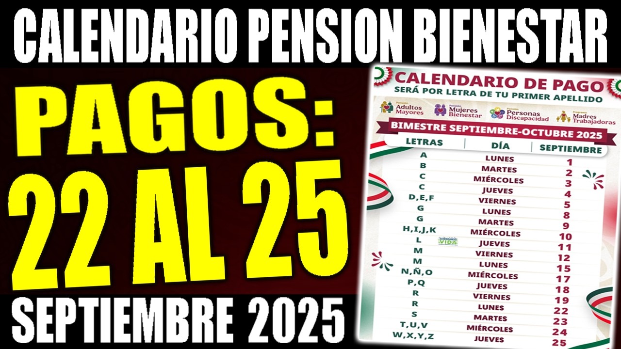 💵 CALENDARIO de PAGOS del 22 al 25 de SEPTIEMBRE de la PENSION ...