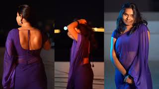 Violet Saree Backless Blouse Design Back Pose