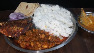 ASMR EATING BANGDA FISH FRY BANGDA FISH CURRY PRAWNS KOLAMBI MASALA MUKBANG VIDEO SHOW CHALLENGE