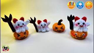 DIY Cute Ghost & Pumpkin Halloween Decor with Fuzzy Wire 👻🎃  Easy Halloween Craft