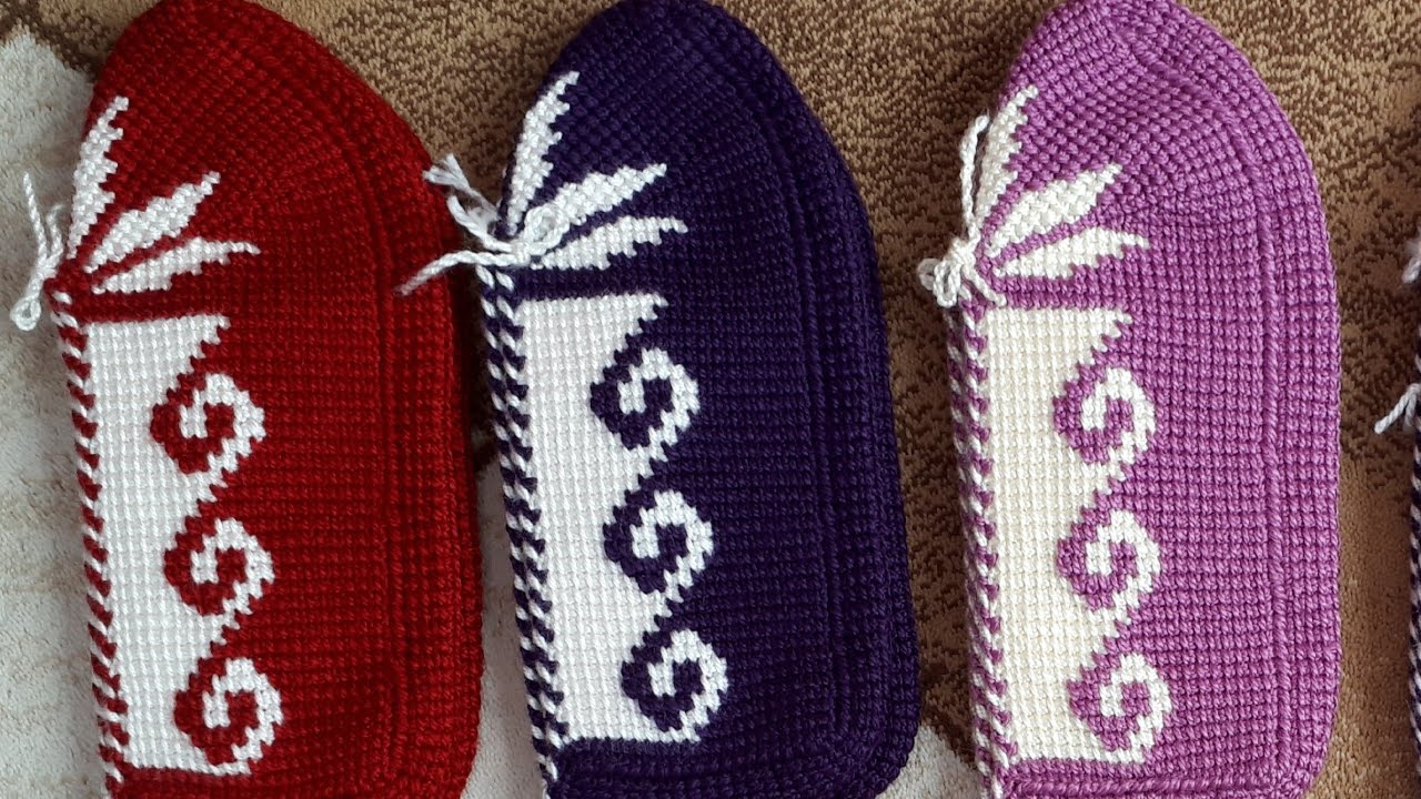 Harika Tunus İşi iki renkli çok şık Patik Modeli part-1- Tunus işi patik modelleri - Patik modelleri