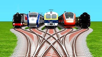 5️⃣💥 Trains Risky Crossing at Bumpy Forked Railroad Tracks | Indian Railways | train simulator game