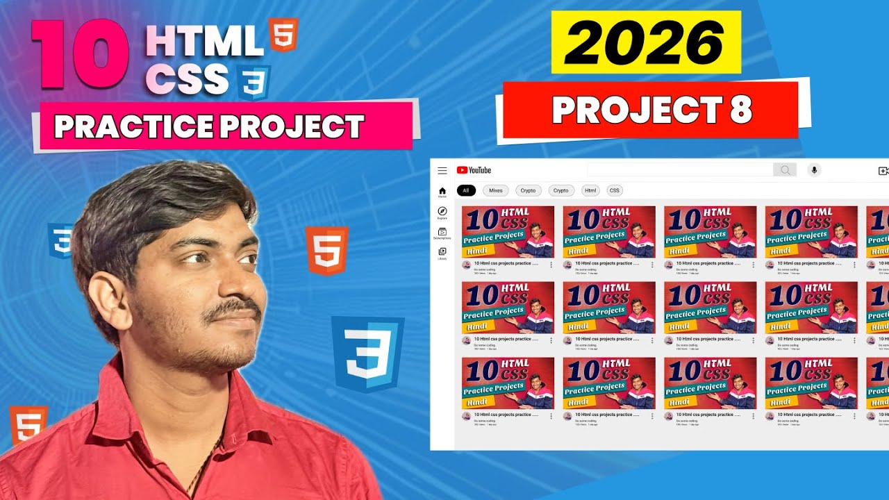 #8 - YouTube Clone Website | HTML CSS 10 Practice Projects for Beginners | 2026 | Hindi