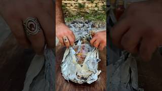 🔥 Giant Stuffed Fish Baked in Clay 🐟🍚 #shorts #outdoorcooking #foodasmr #nature #cooking