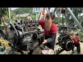 Masterful repair restoration 3 cylinder engine damaged reviving cylinder engine  blacksmith girl