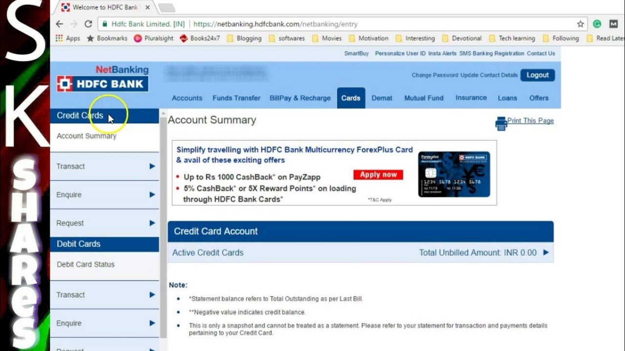 How To View Or Download Credit Card Statement Hdfc Netbanking Youtube