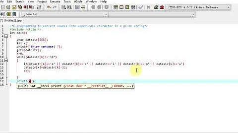 C programming to convert vowels into upper case character in a given string