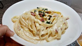 CREAMY BACON PASTA RECIPE | Pasta Cheese Sauce Recipe | How To Make Cheesy Fettuccini Pasta