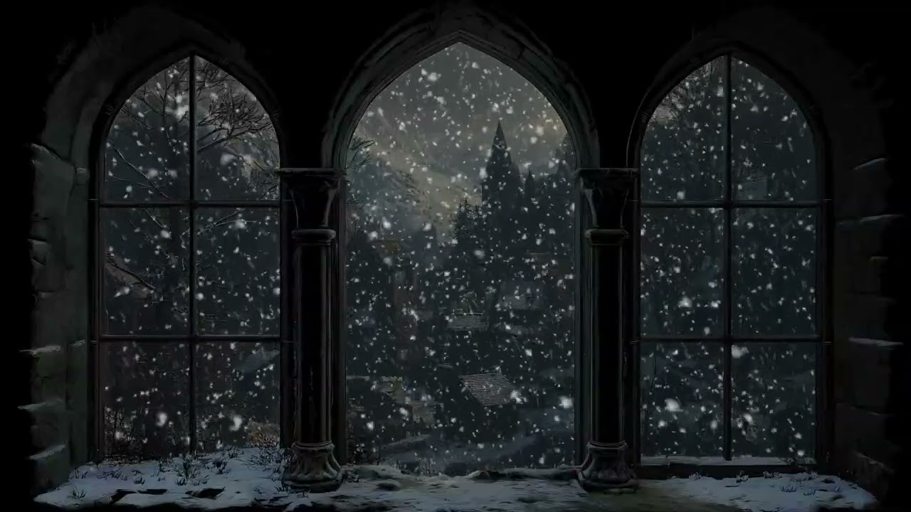Medieval Winter Window | Howling Wind & Snowfall for Sleep