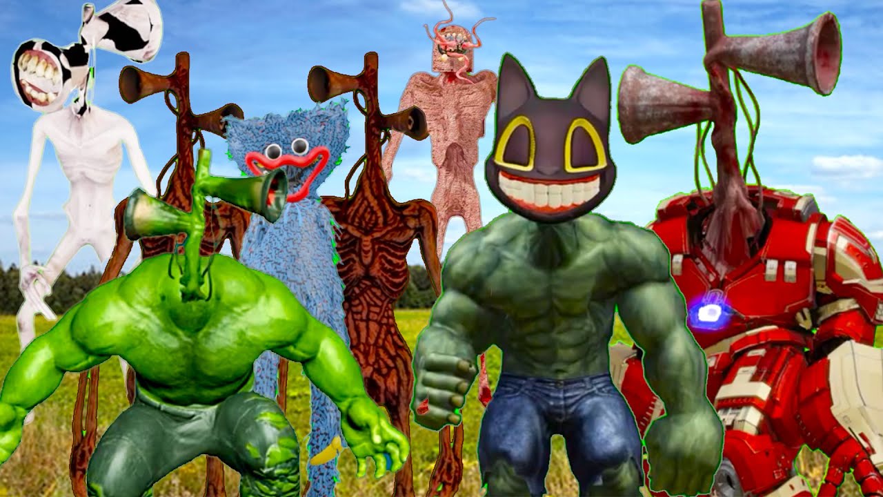Team Siren Head level up boss vs cartoon hulk vs huggy wuggy vs siren ...