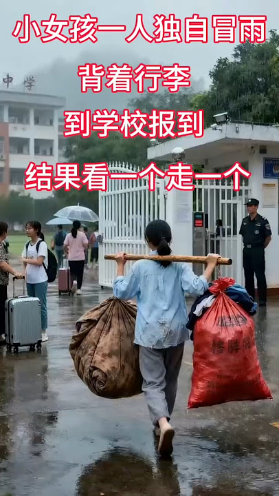 🌹 小女孩一人独自冒雨 背着行李 到学校报到 结果看一个走一个 «勇气常在孤独中显现，风雨也无法阻挡前行的脚步» 🌹 #爱 #勇气 #感动瞬间 #成长 #坚持