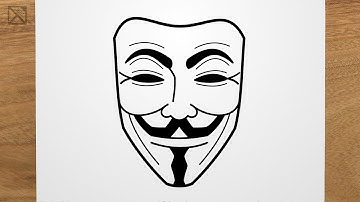 How to draw Guy Fawkes MASK (V for Vendetta) step by step, EASY